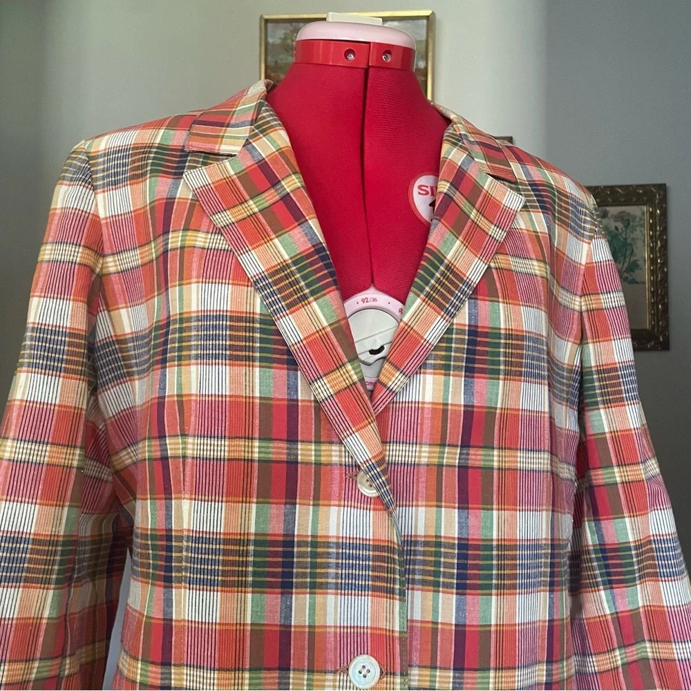 Vintage 1970s Orange Plaid Blazer By Prestige Of Boston Lightweight Lined Jacket - Picture 4 of 8